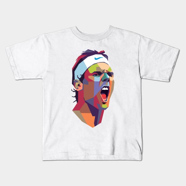 Rafael Nadal Color Portrait Kids T-Shirt by mursyidinejad